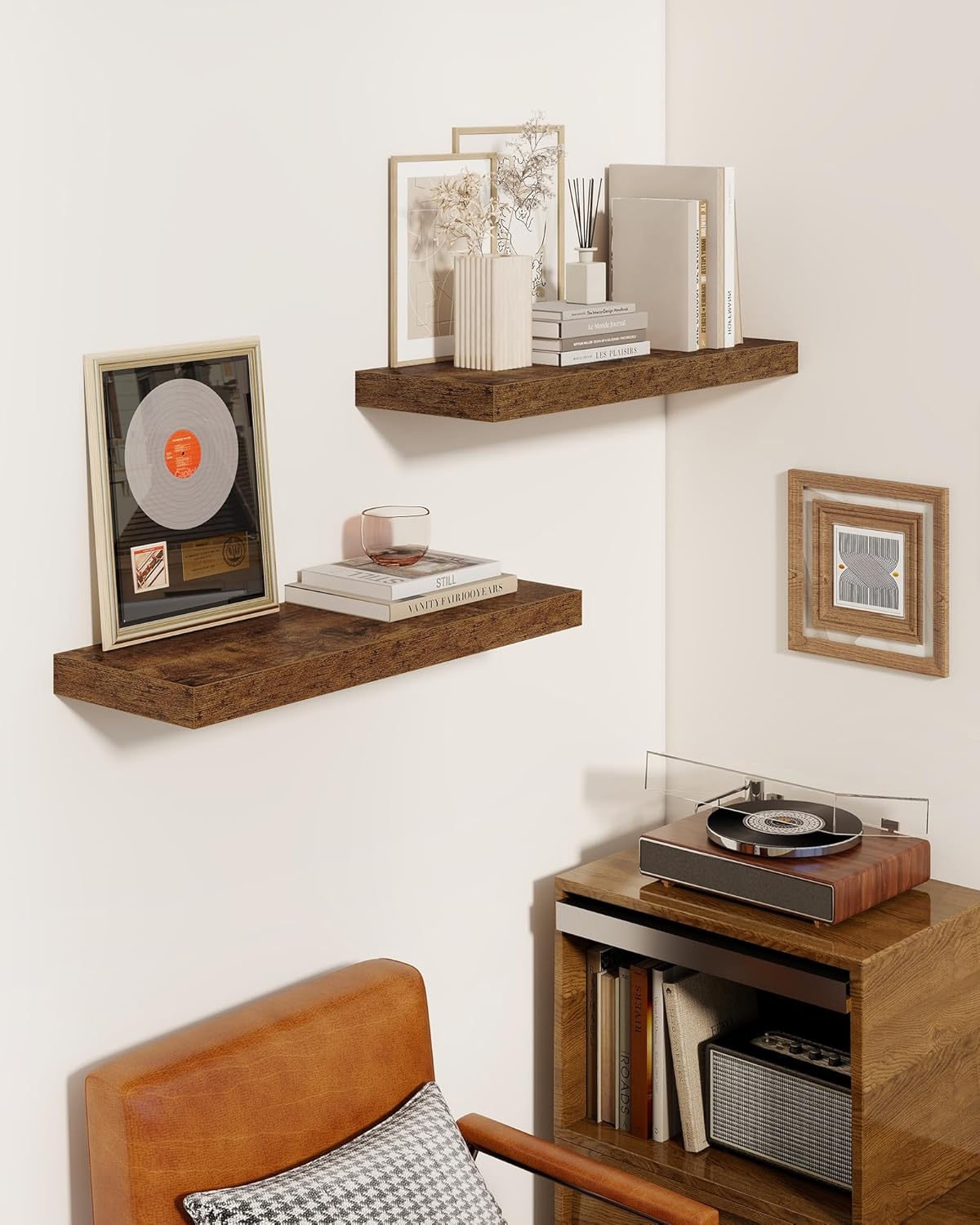 Marsmiles 36" Floating Shelves for Wall, Wooden Shelves with Invisible Brackets Set of 2, Rustic Farmhouse Wall Mounted Shelf for Kitchen Bathroom Living Room Study, Rustic Brown