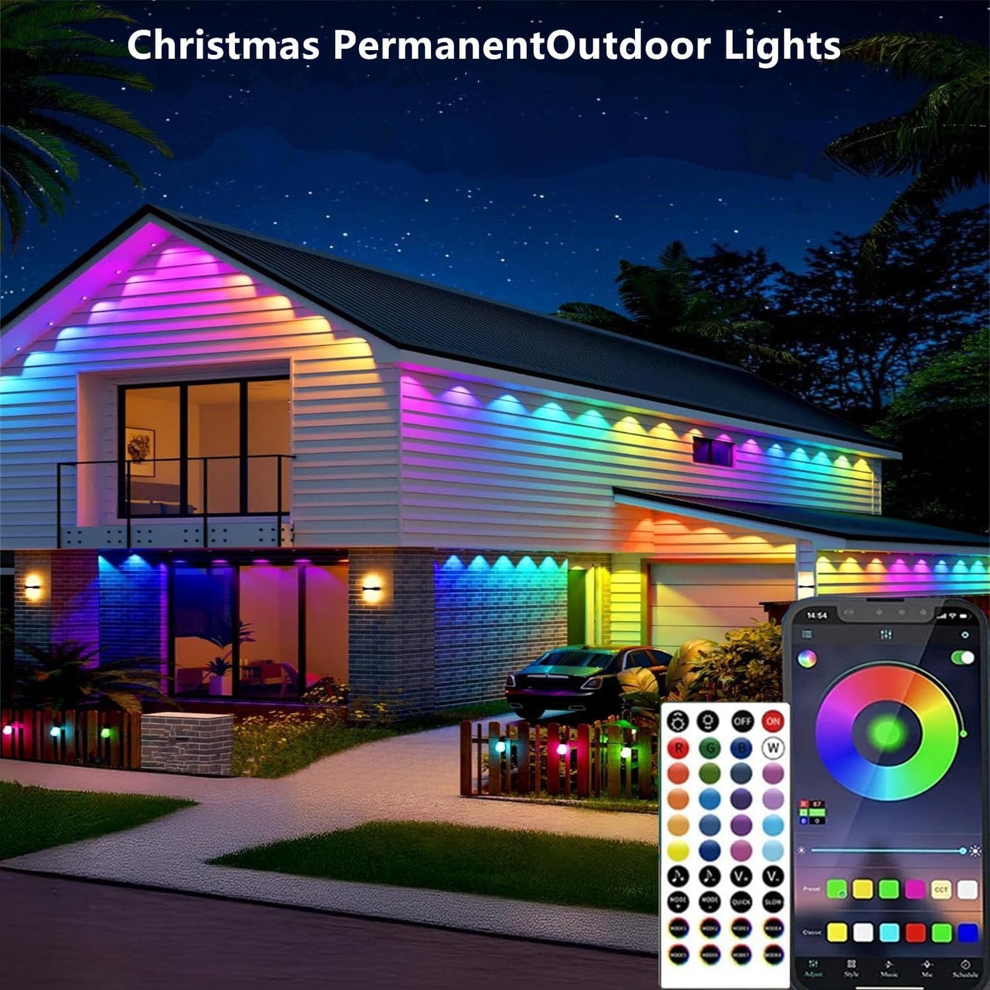 Permanent Outdoor Lights,300ft RGB + IC Smart LED Eaves Lights with App & Remote Control, IP67 Waterproof,for Christmas and All Holiday Decor,Daily and Accent Lighting,House Roof and Garden Lighting