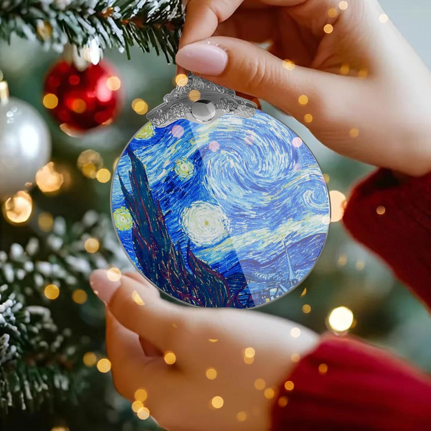 Blue Christmas Ornament 2025, Vintage Christmas Ornaments, Large Christmas Ornaments, Starry Night Inspired Holiday Decor, Elegant Tree Decoration (Starry Night)