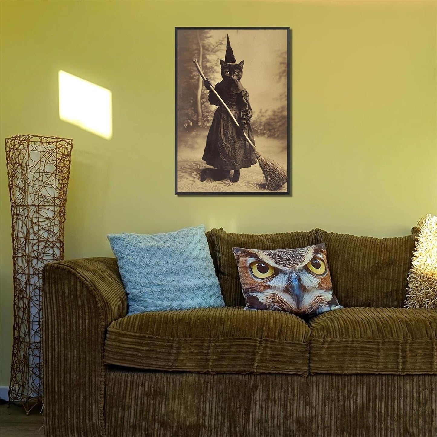 Halloween Decor Posters Black Cat Witch Canvas Wall Art Vintage Spooky Print Of Gothic Room Family Dark Academia Decorations Creepy Picture Poster Aesthetic 24X36inch Aluminum Framed