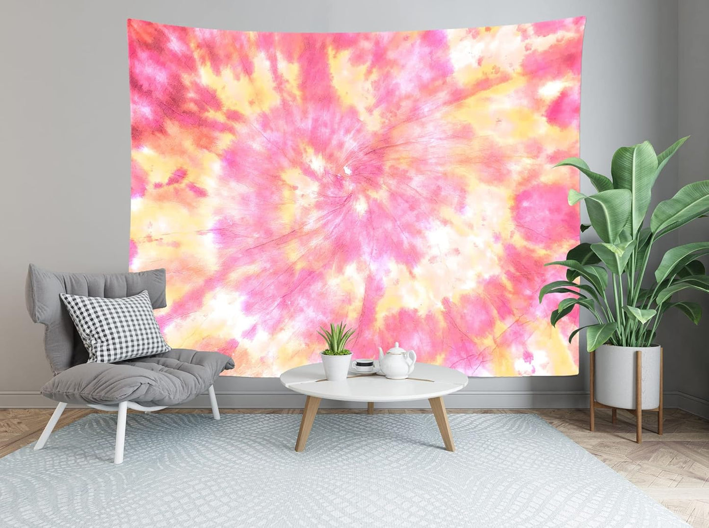 Loccor 7x5ft Tie Dye Tapestry Light Orange Watercolor Craft Dirty Tie-Dye Textile Abstract Chaotic Hippie Tapestry Wall Hanging for Living Room Bedroom Decor （Pattern Painted on Polyester Fabric）