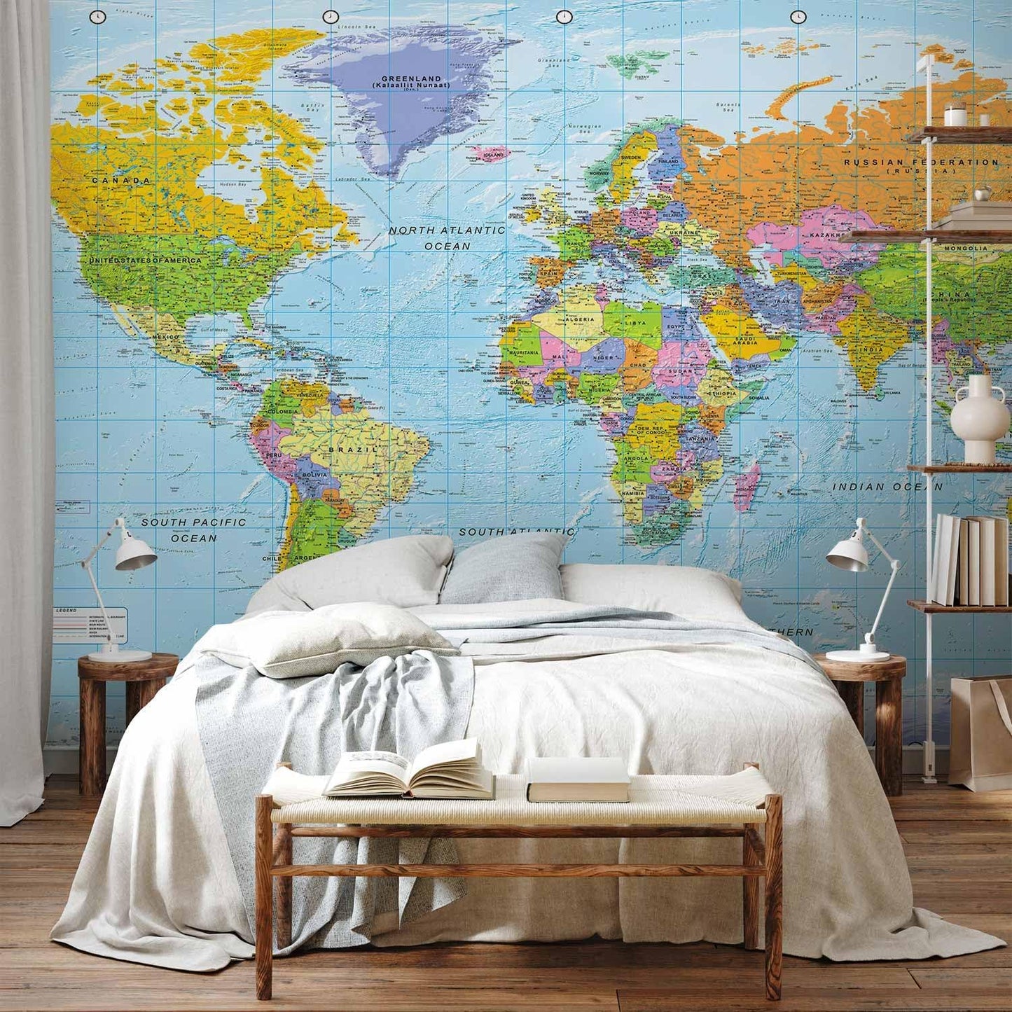 artgeist Premium Wall Mural World Map 197x110 in - Non-Woven Wallpaper Fleece Wall Decor Photo Print Picture Image Design k-A-0094-x-a