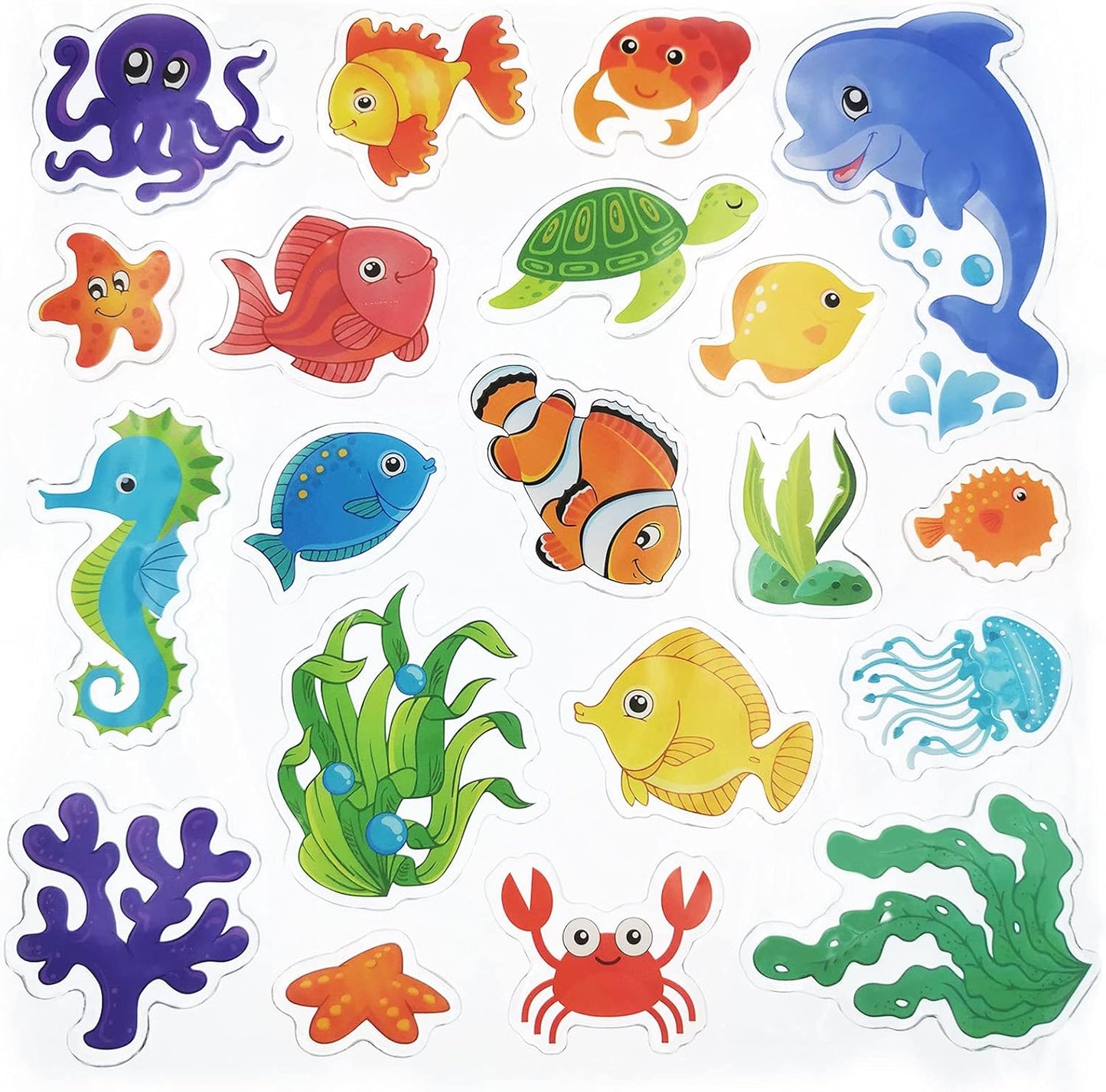 Tevxj Sea Animals 40pcs Thick Gel Clings, Multicolor Vinyl Decals for Kids, Reusable Window Stickers, Ocean Themed Party Supplies for Home, Car, Classroom, Nursery Decorations