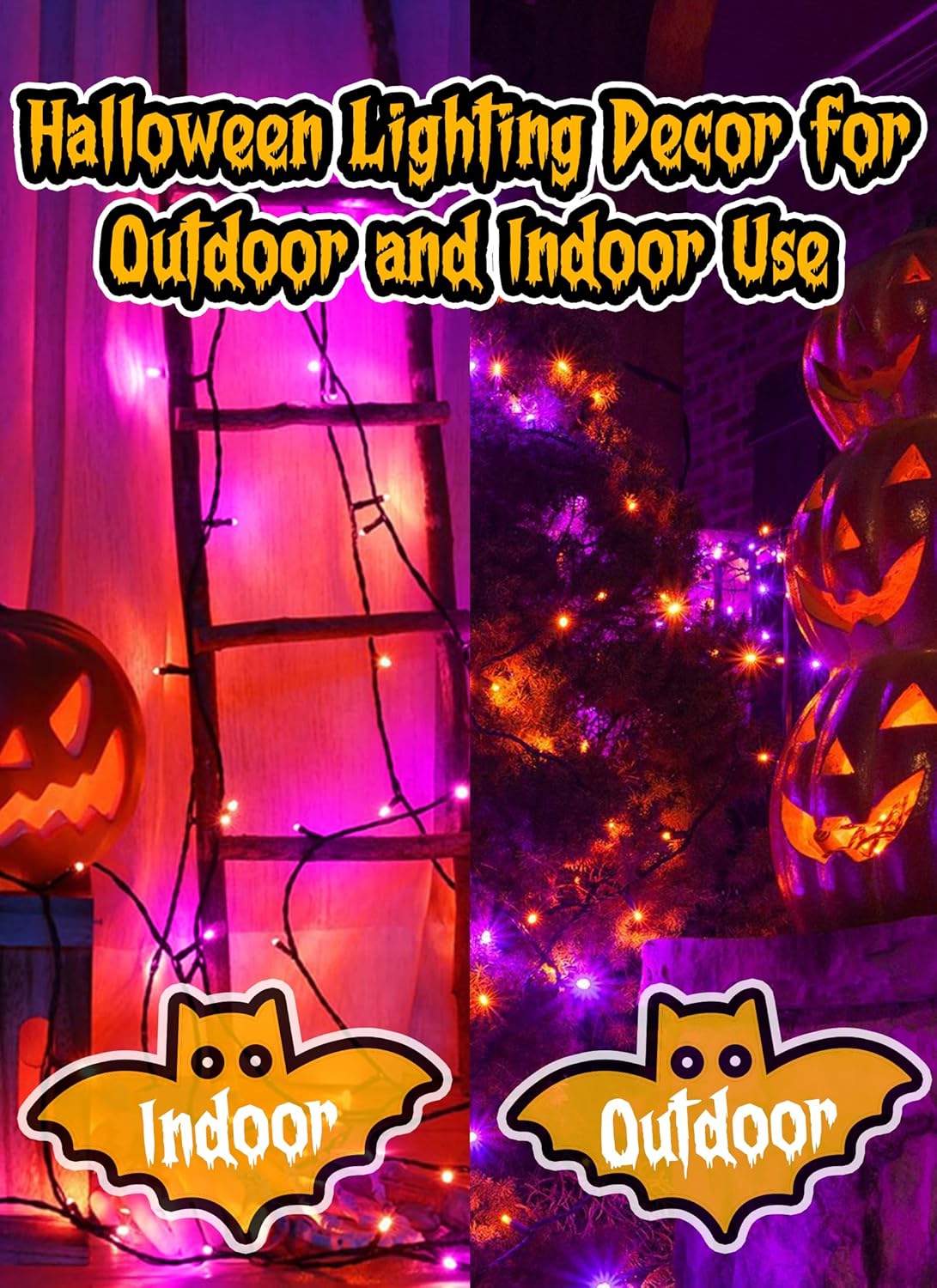 Halloween Orange Purple Outdoor Lights，17.8 Feet 50 LED Christmas Lights with 8 Modes，Waterproof Mini String Lights Battery Operated for Outdoor Indoor Use, Xmas Halloween Tree Holiday Party Patio