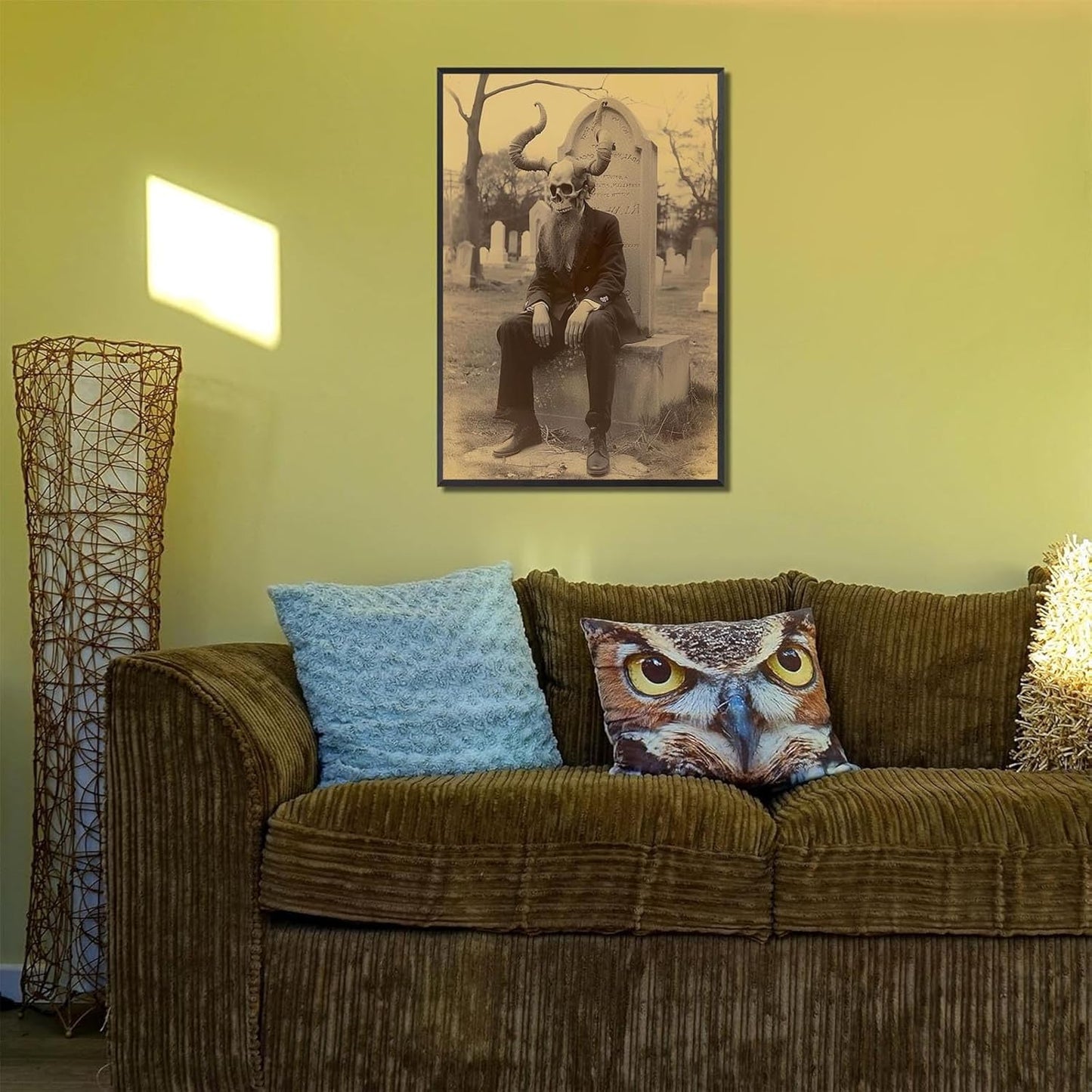 Skeleton Halloween Forest Occult Poster Vintage Spooky Canvas Wall Art Gothic Room Decor Dark Academia Bedroom Decorations Creepy Skull Prints Picture Aesthetic 24X36inch Aluminum Framed