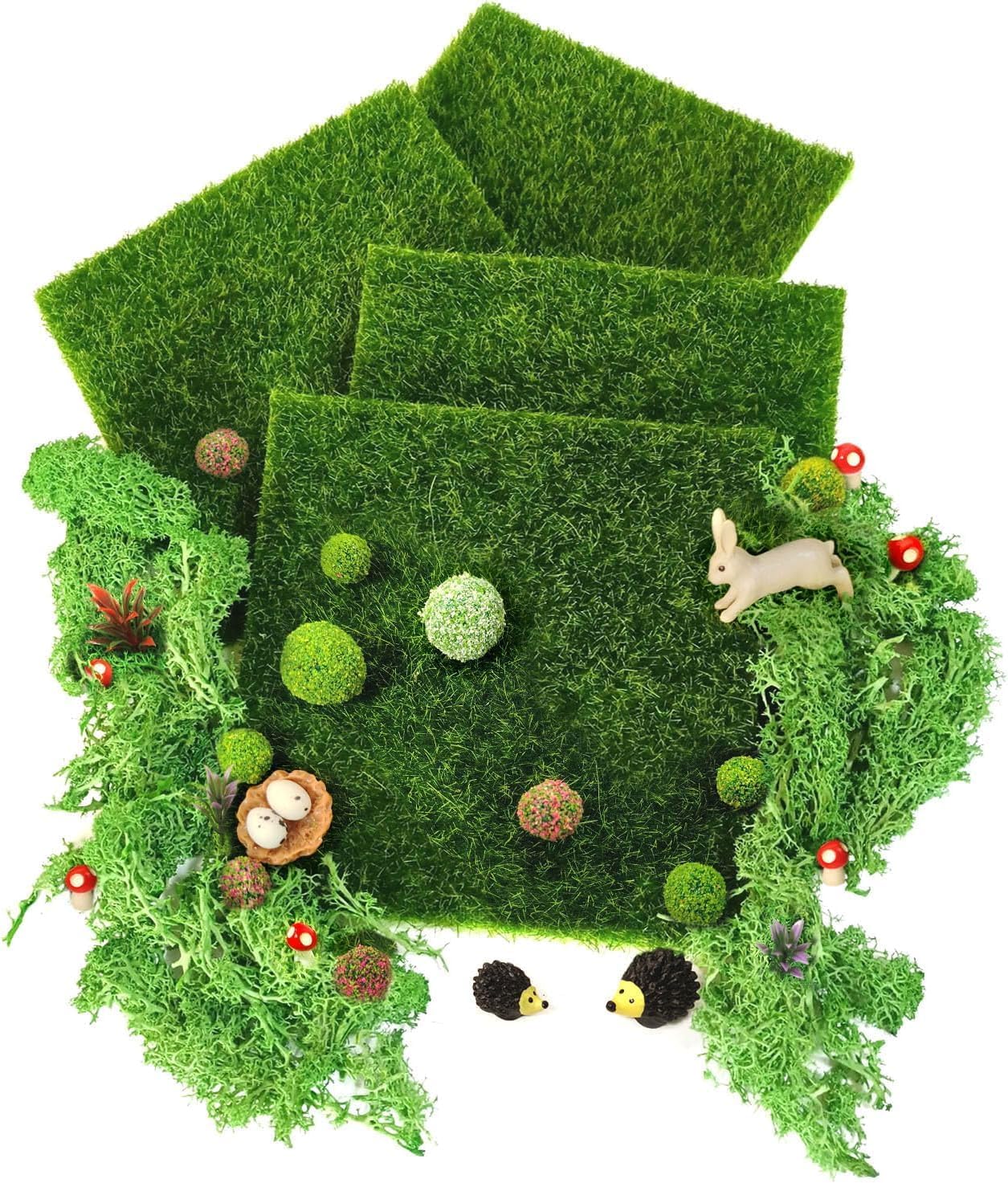 Miniature Garden Accessories, 36Pcs, 6in x 6in Fairy Artificial Grass, Fake Moss, Mini Fairy Garden Grass, Fairy Garden kit for Dollhouse Decoration Plant House Decor