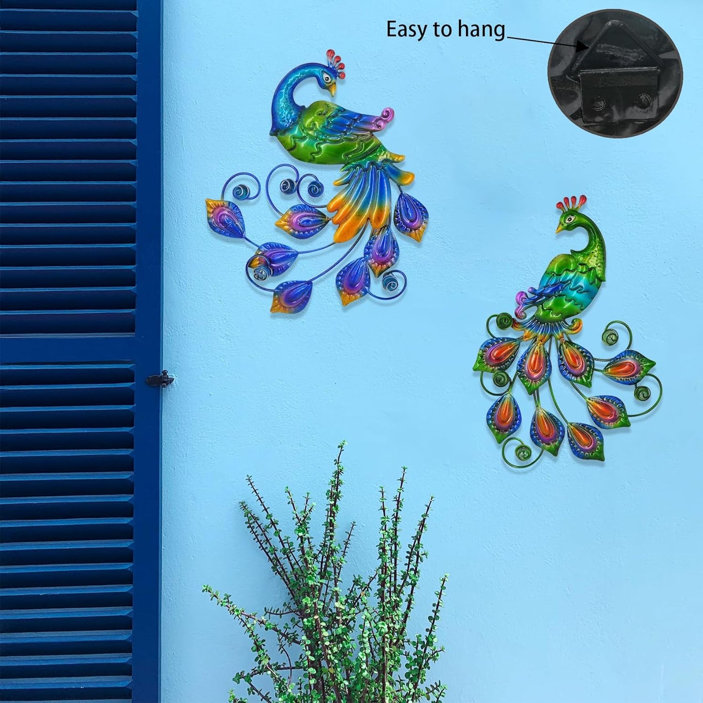 Yonivexis Metal Peacock Wall Art Decor Outdoor Hanging Decor Outdoor Sculpture 3D Metal Handmade Bird Wall Art Living Room Patio Garden Balcony Fence Decorations, Style2