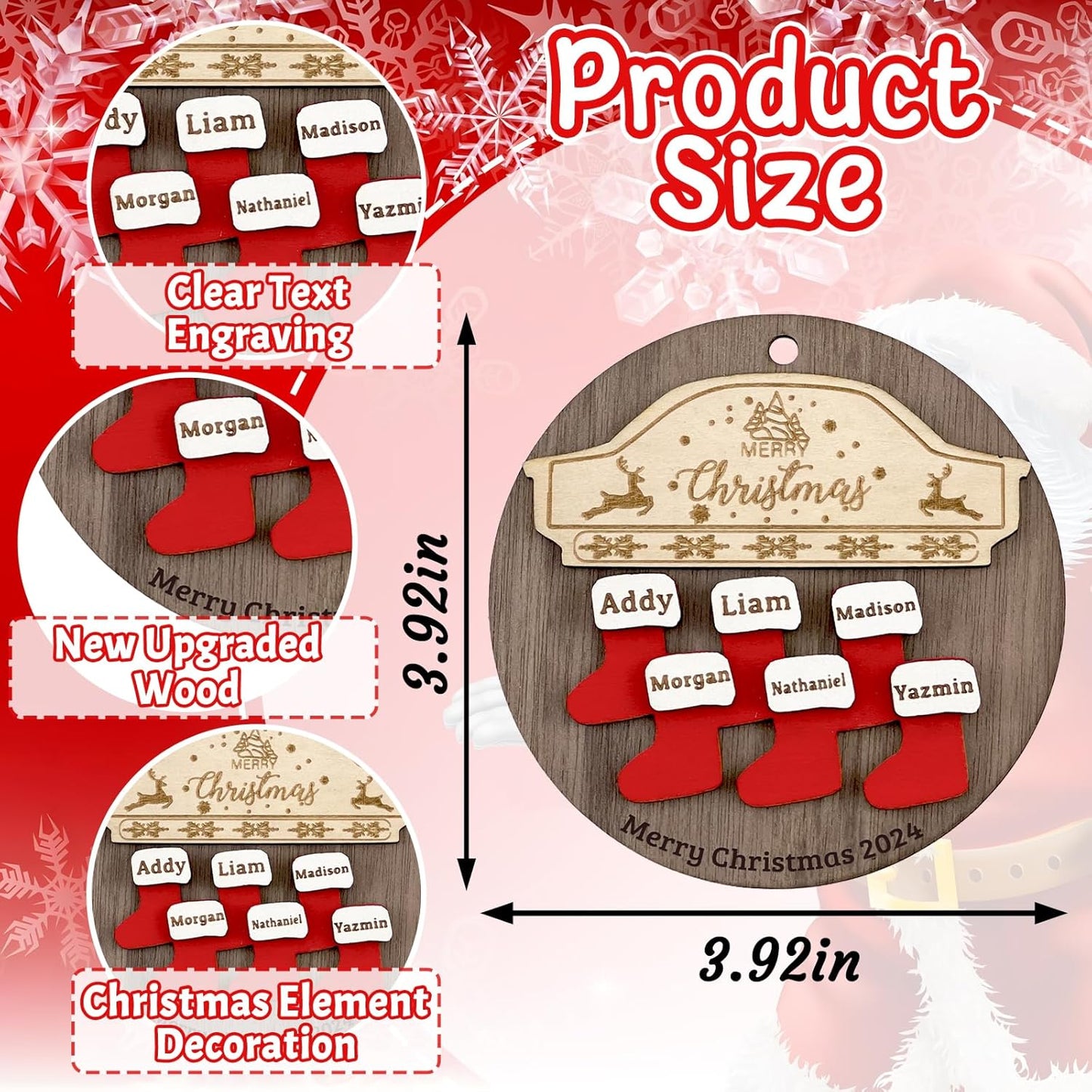 Personalized Christmas Ornaments 2025 with Names,1-7 Names Custom Ornaments for Christmas Tree Personalized Xmas Ornament Gifts for Family