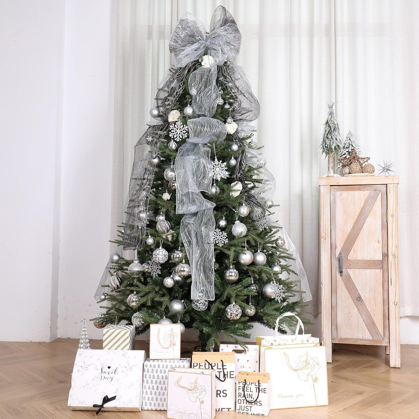 87ct Christmas Ball Ornaments Set Shatterproof Seasonal Hanging Decorations with Reusable Hand-held Gift Package for Xmas Tree Holiday Party and Home Decor, Silver