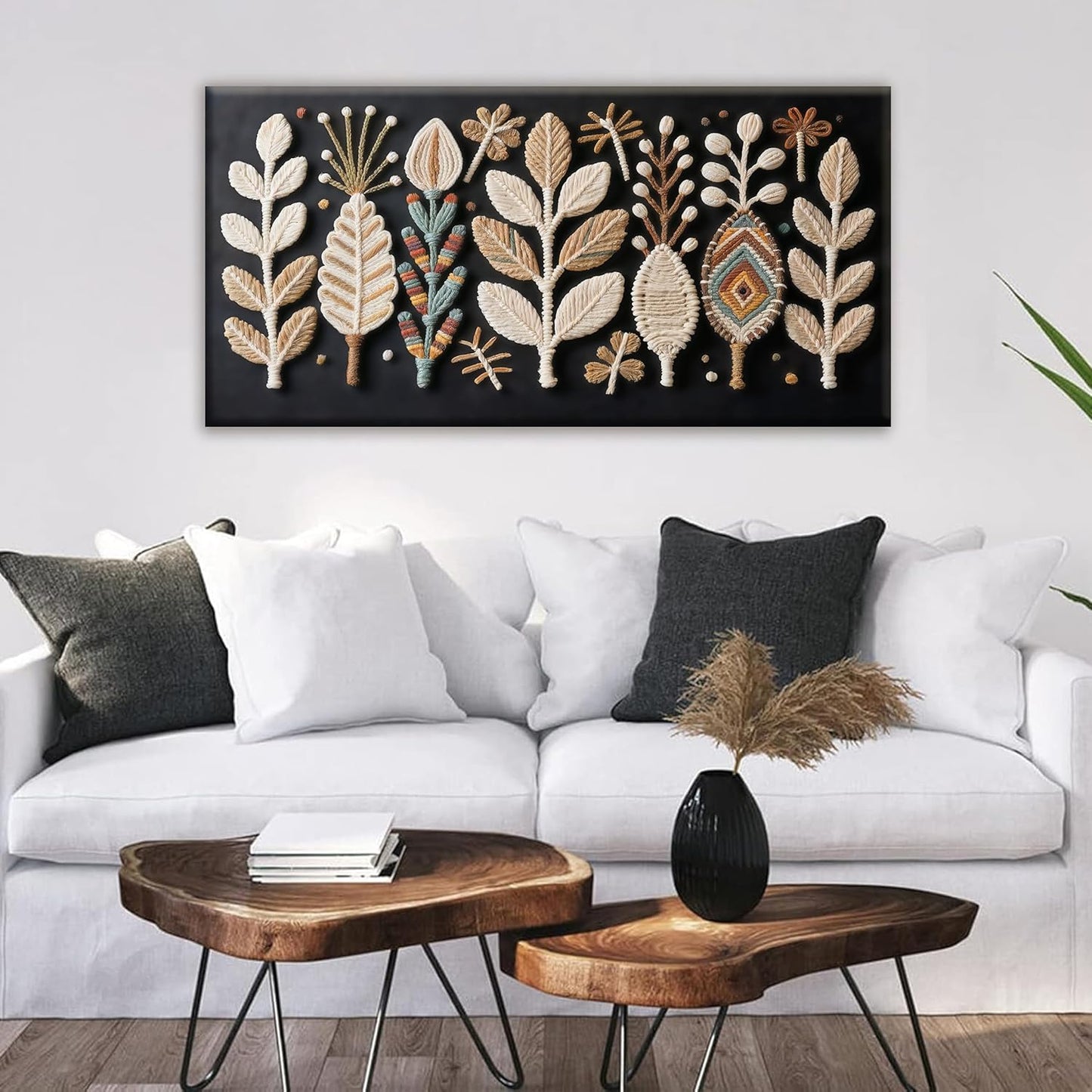 Tsomzxng Boho Black Wall Art Modern Wall Art Bohemian Feather Canvas Wall Art Decor For Apartment Dorm Living Room Bedroom Nursery Backdrop Home Wall Decor20 W X 40" L