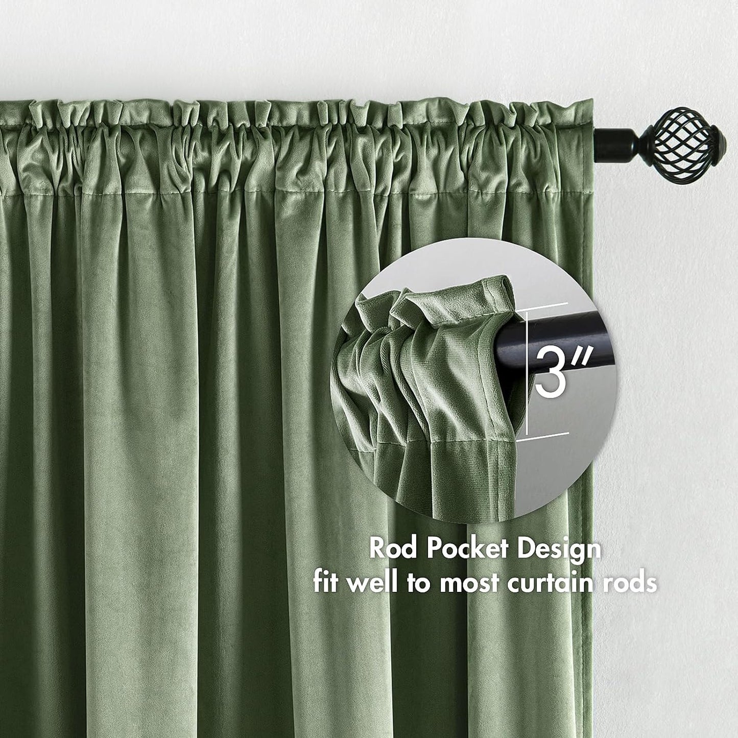 MIULEE Velvet Curtains Sage Green Thermal Insulated Blackout Curtain Drapes for Bedroom Living Room Darkening 108 Inches Long Curtains Panels Rod Pocket Set of 2