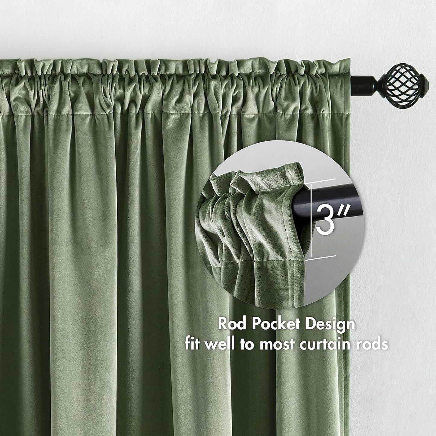 MIULEE Velvet Curtains Sage Green Thermal Insulated Blackout Curtain Drapes for Bedroom Living Room Darkening 72 Inches Long Curtains Panels Rod Pocket Set of 2