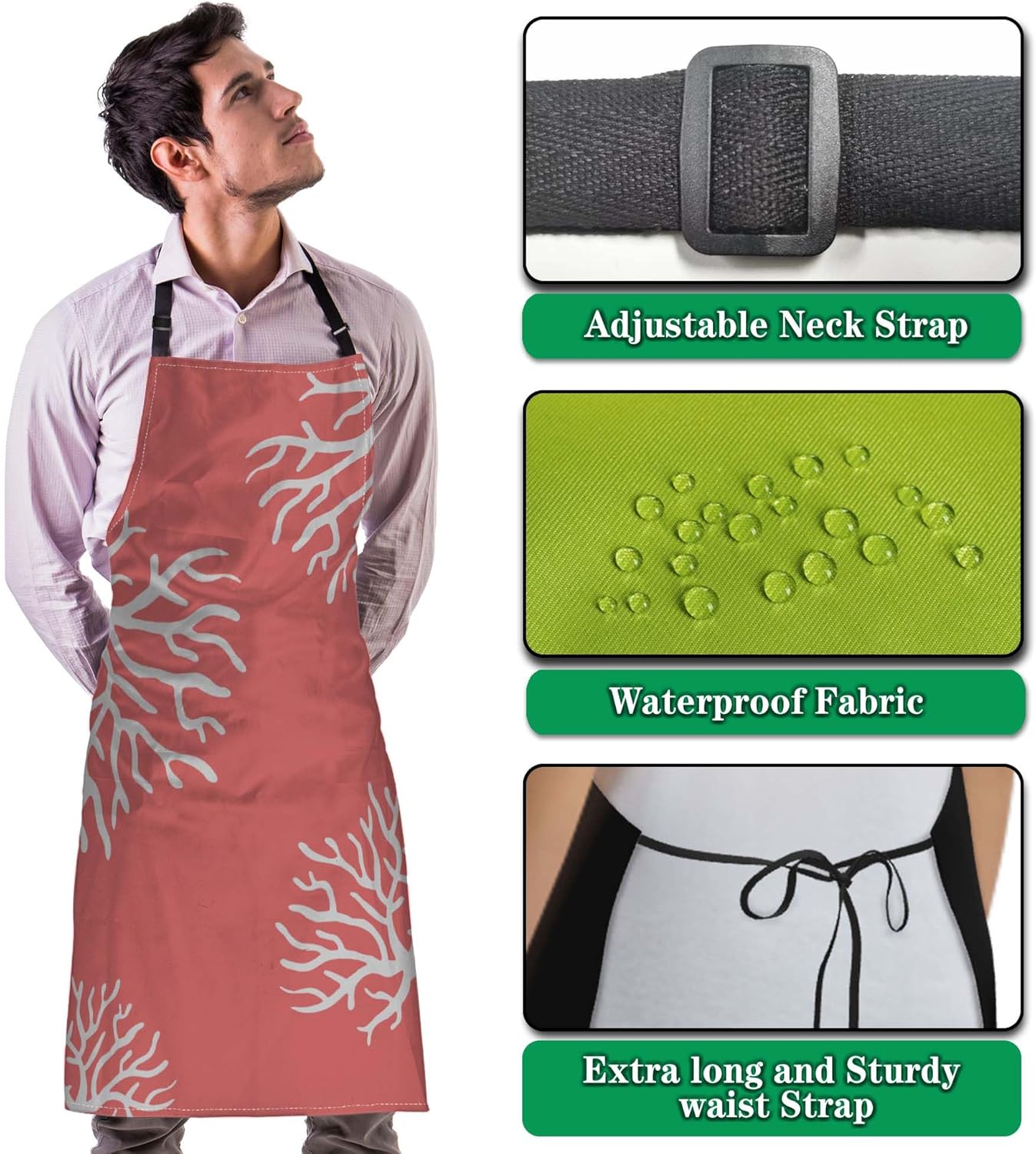 Chef Apron for Women Beach Coral Funny Aprons for Men for Kitchen Cooking Restaurant BBQ Painting Crafting 27” (W) x 31” (H), Waterproof Aprons