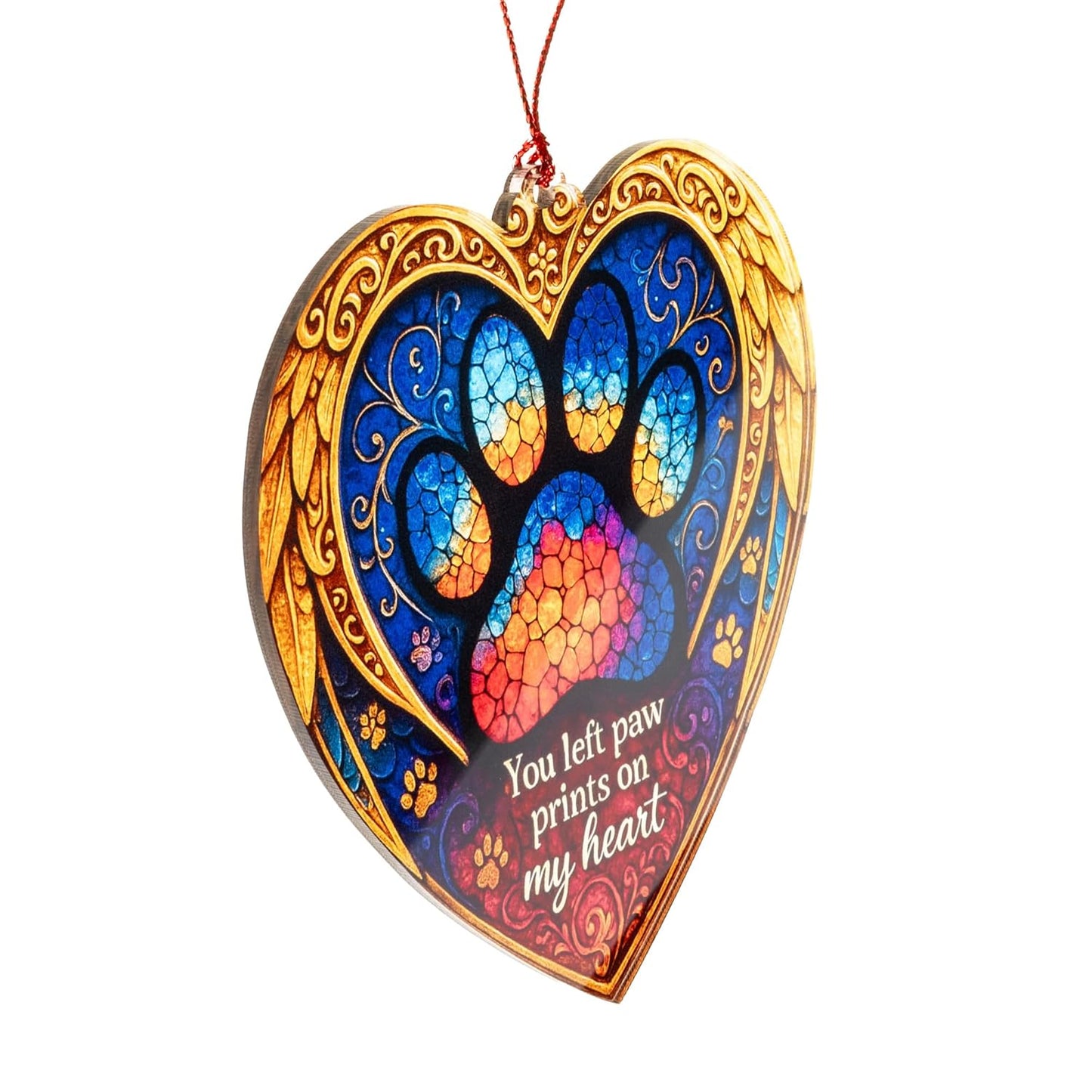 Pet Memorial Ornament – Paw Prints on My Heart | Dog Cat Loss Gift – Rainbow Bridge Keepsake – Sympathy Bereavement Christmas Tree Decoration – Car Hanging