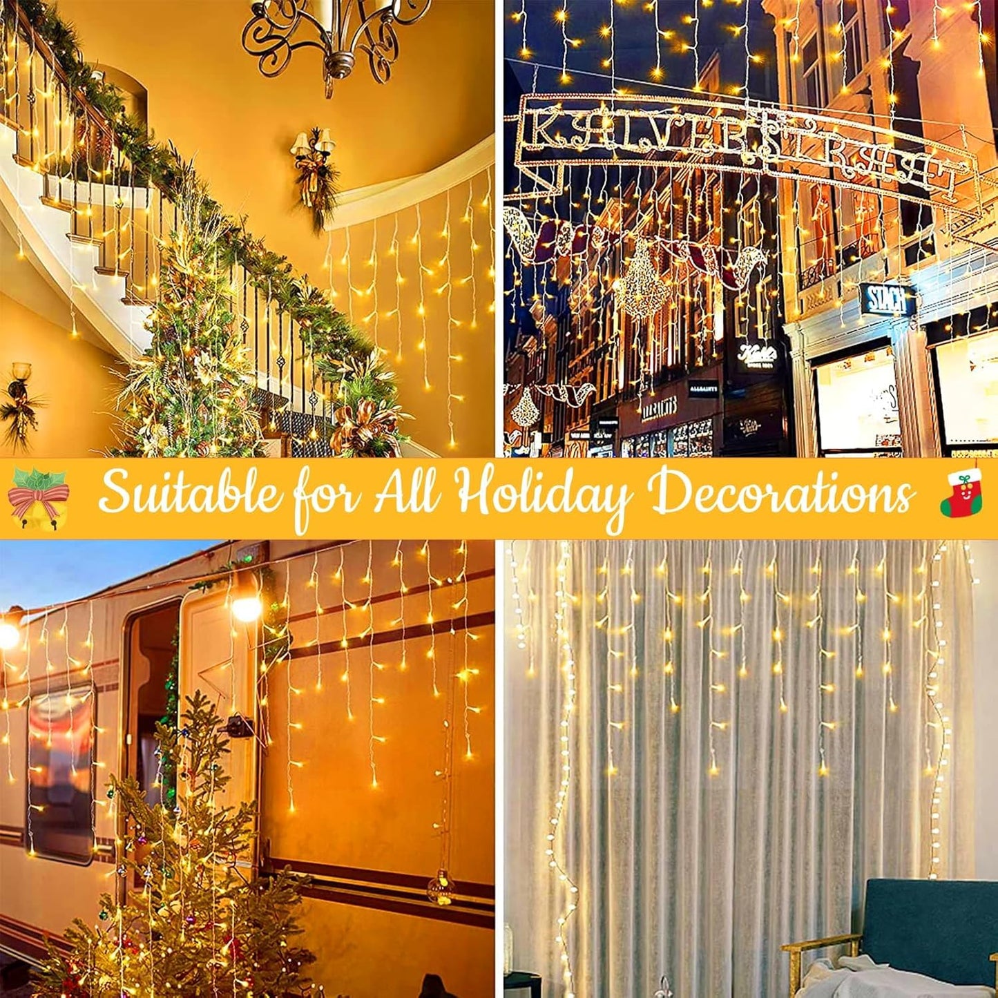 YEGUO 33ft 400 LED Icicle Lights Outdoor, 80 Drops Icicle Christmas Light Connectable, 8 Modes Warm White Xmas Icicle Lights with Timer Indoor