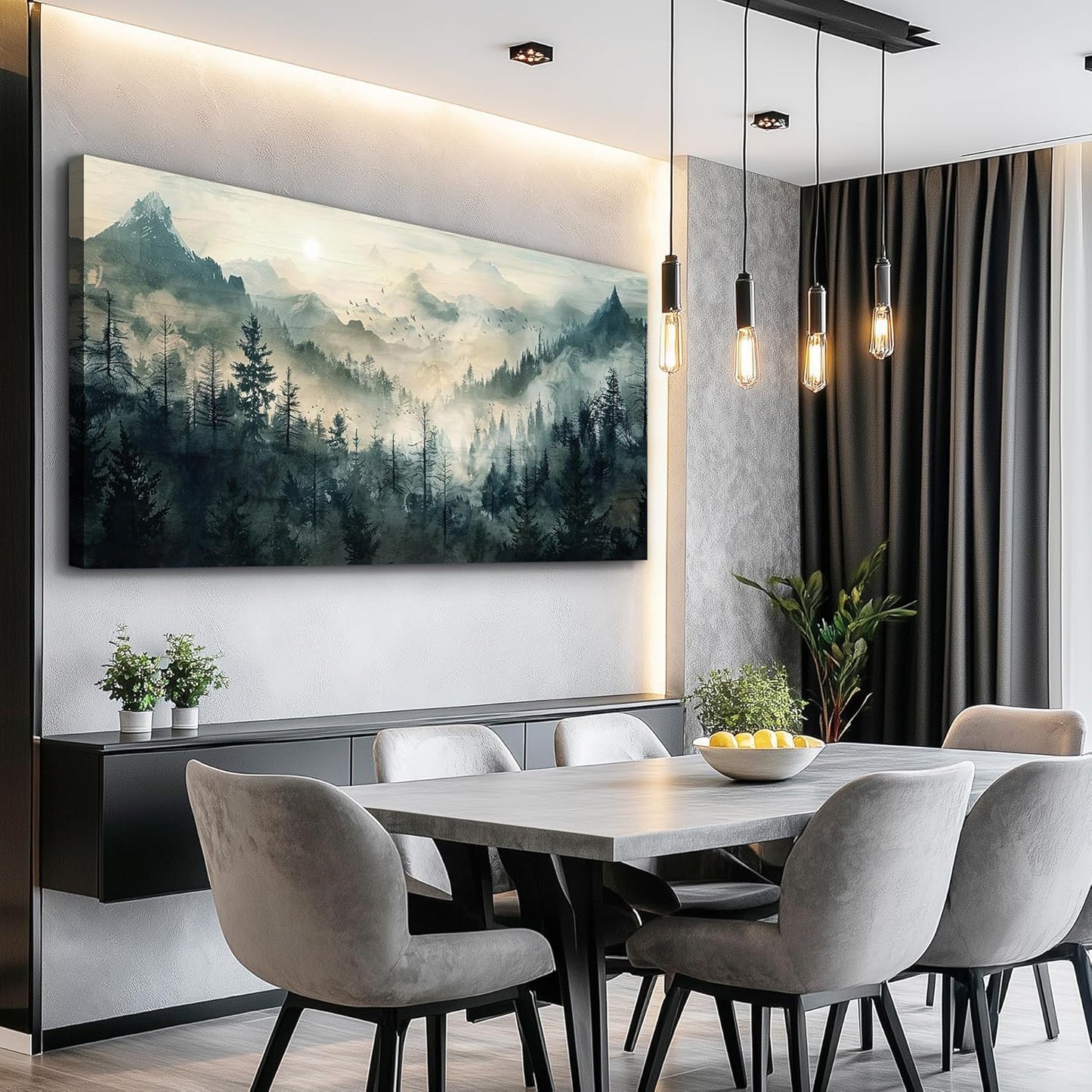 KELIYUAN Misty Forest Wall Art Home Decor Mountain View Large Canvas Wall Painting Nature Landscape Painting For Living Room Bedroom Office Modern Printed Artwork Can Be Hung Directly 24x48 Inches