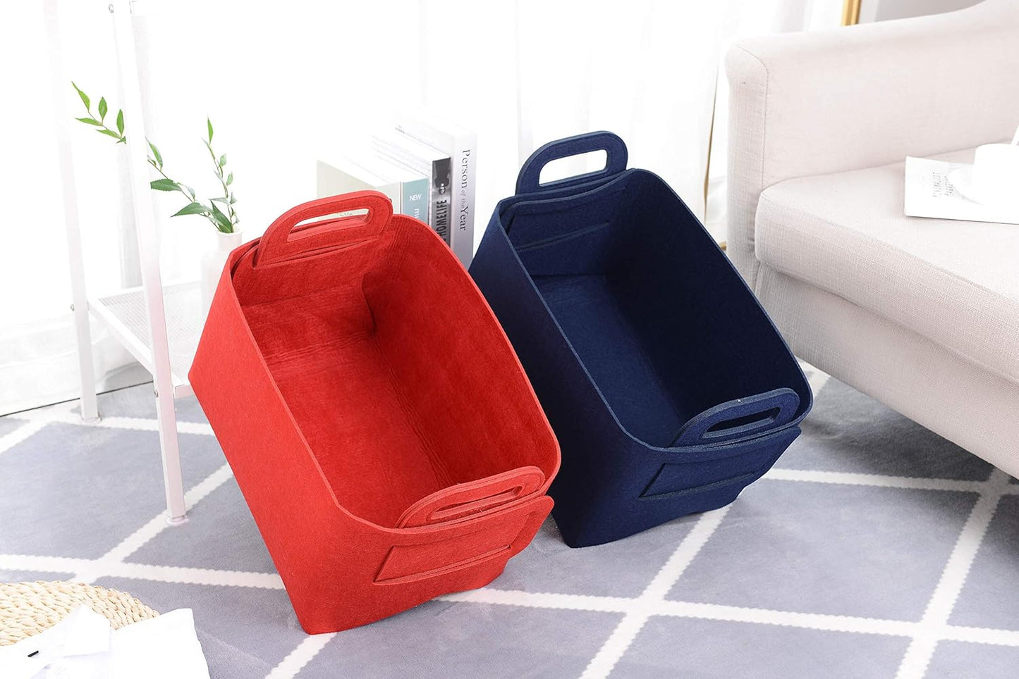 Storage Basket Felt Storage Bin Collapsible& Convenient Box Organizer with Carry Handles for Office Bedroom Closet Babies Nursery Toys Laundry (Navy Blue, 17.9inch（L）×12.2inch（W）×11.6inch（H）)