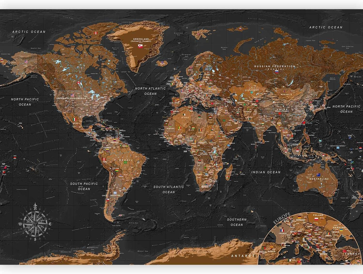 artgeist Wall Mural World Map 193x138 in - XXL Peel and Stick Self-Adhesive Wallpaper Removable Large Sticker Foil Wall Decor Print Picture Image Design Map of The World k-A-0206-a-a