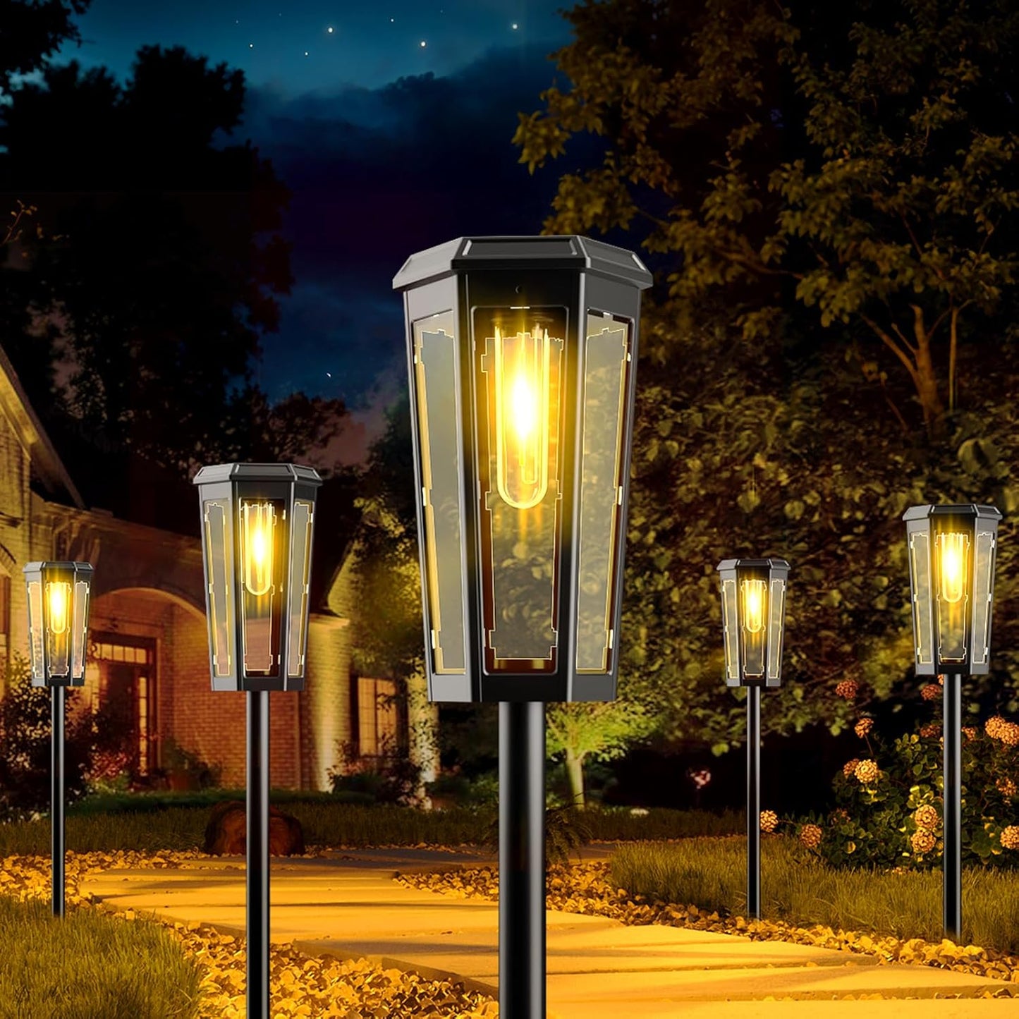 KINKAI Solar Walkway Lights Outdoor - 8 Pack Classic Pathway Light Waterproof Driveway Lamps Landscape Lighting with Filament Bulb for Outside Garden Lawn Patio Sidewalk Yard (Warm Light)