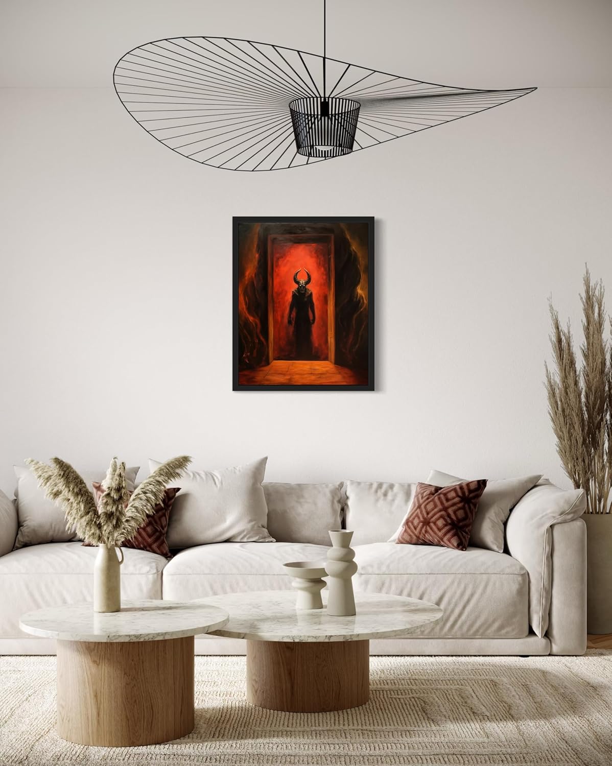 Satan and Hell Poster Art Print, Halloween Scary Vintage Wall Art Academia Spooky Painting Decoration for Horror Prints, Gothic Posters Bedroom Decor 89 (Satan and Hell, 8 x 10 inches, Black Frame)