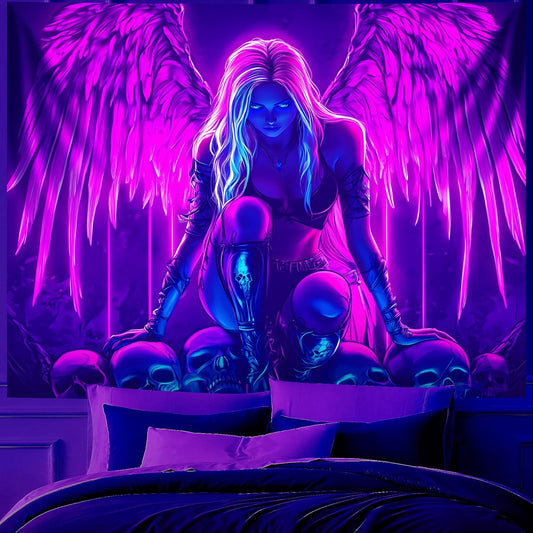 Blacklight Tapestry,WingTapestry Glow In The Dark,UV Reactive Black Light Upright Posters Wall Hanging for Bedroom Dorm Living Room Backdrop Decor (wing8, 79L" x 59W")
