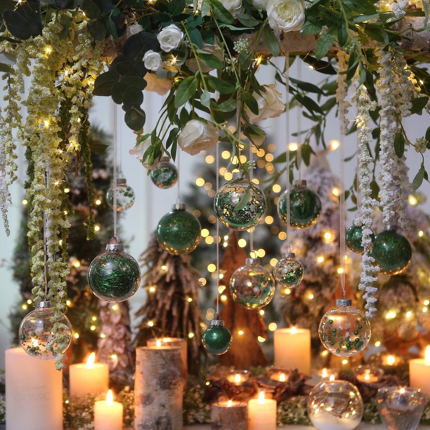 Sea Team Shatterproof Clear Plastic Christmas Ball Ornaments Decorative Xmas Balls Baubles Set with Stuffed Delicate Decorations (80mm/3.15 inch 20-Pack, Green)