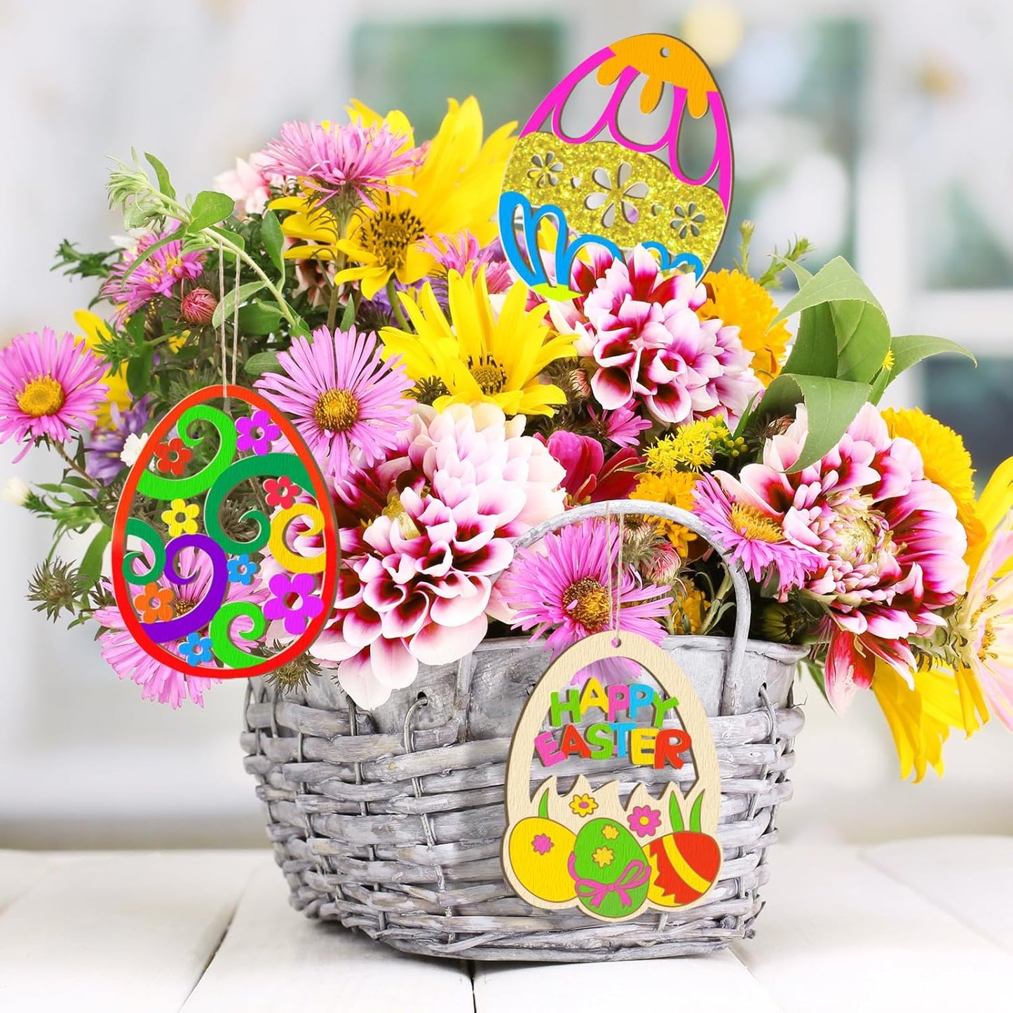 80PCS Wooden Easter Ornaments to Paint, 10 Styles DIY Blank Unfinished Wood Egg Cutouts Ornament for Crafts Hanging Decorations Happy Easter Hallow Egg Rabbit Bunny Butterfly Flower Hen