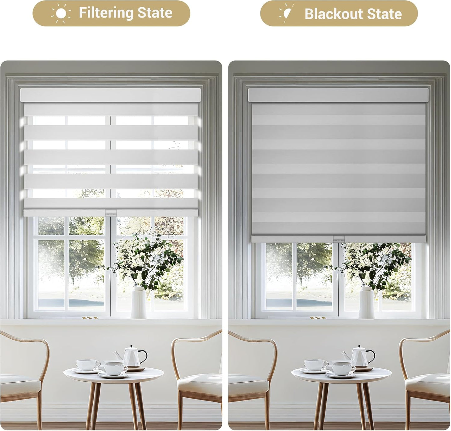 Cordless Zebra Blinds for Windows, Blackout Interior Blinds,Easy to Install,UV Protection,for Offices and Home,Custom Roller Shades, Solid White, 17" W x 48" H