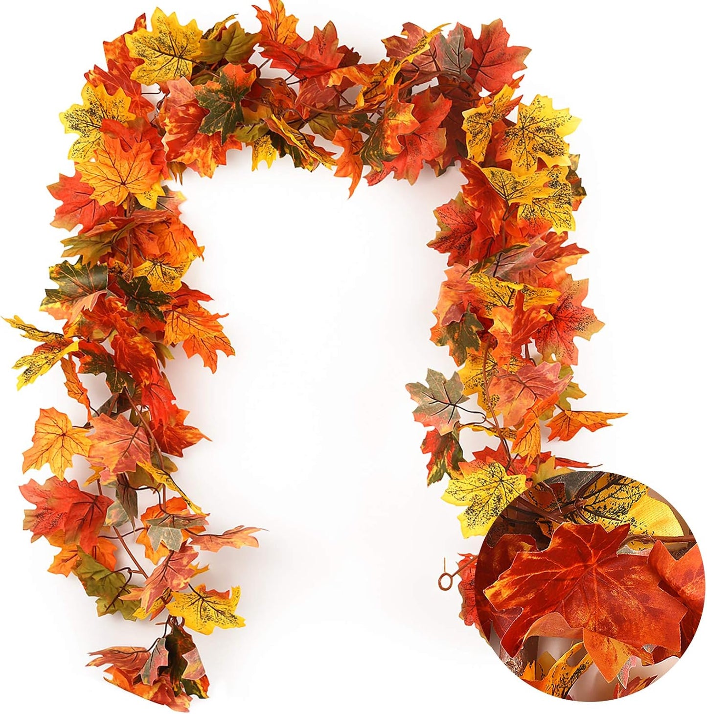 RECUTMS 2 Pack Fall Maple Garland - 5.8 FT/Pcs Autumn Hanging Fall Leave Vines for Home Garden Wedding Party Thanksgiving Dinner Fireplace Door Frame Doorway Backdrop Christmas Decor