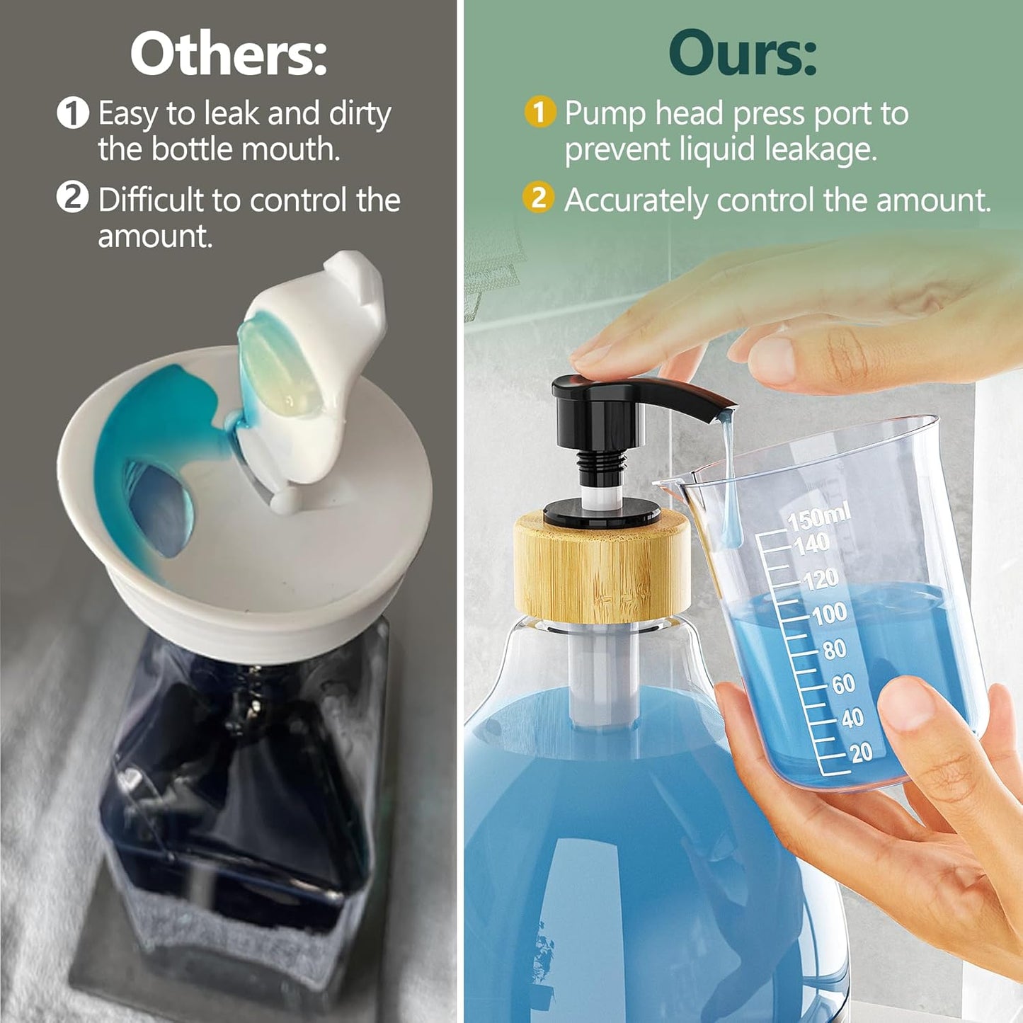 Moforoco Liquid Laundry Detergent Dispenser with Bamboo Tray, 2 Pack 64 Oz Plastic Laundry Soap Dispenser, Fabric Softener Dispenser with Pump and Labels for Laundry Room Decor and Organization