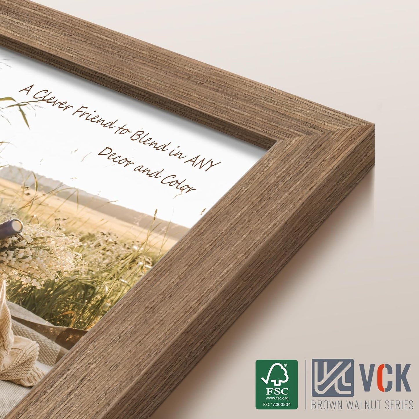 VCK 14x22 Picture Frame 3 Pack - Brown Walnut, Natural Textured Solid Wood Frame, Wall Gallery Frame