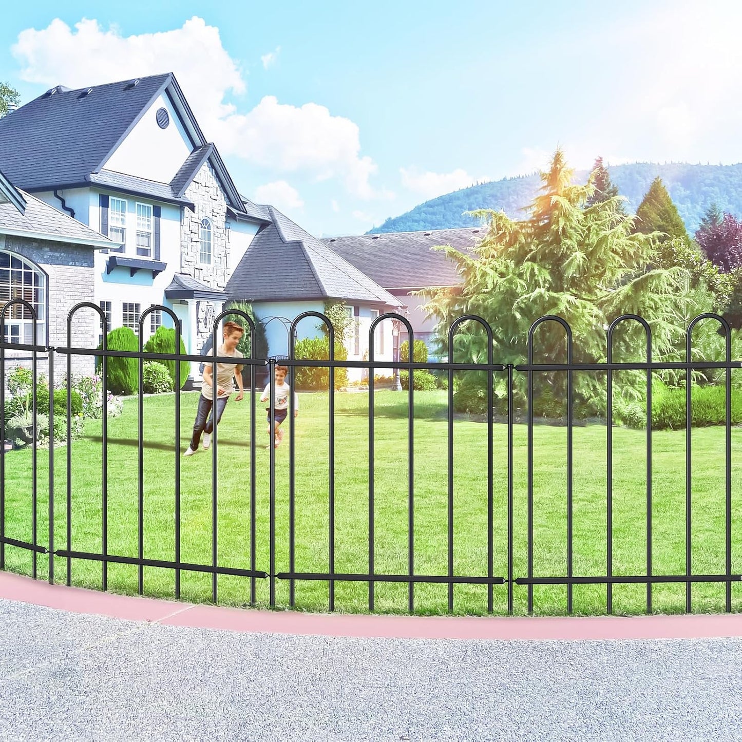 Metal Garden Fence 30 in H x 16 ft L, No dig Garden Border Yard Fencing, Dog Fence Outdoor Temporary Animal Barrier for Flower Bed Lawn and Patio, 8 Panels + 9 Stakes Black