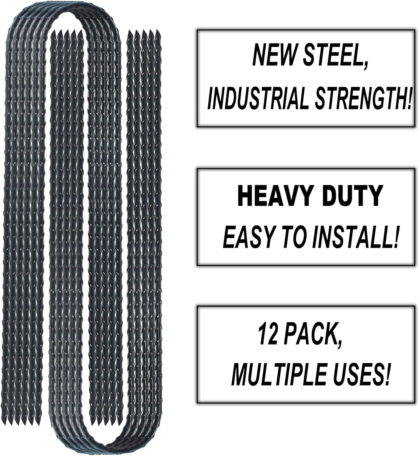 DTANX 12 Pack 12 Inch Rebar Stakes Heavy Duty Trampoline Anchors, Garden Stakes Tent Stakes Steel Ground Anchors, Black