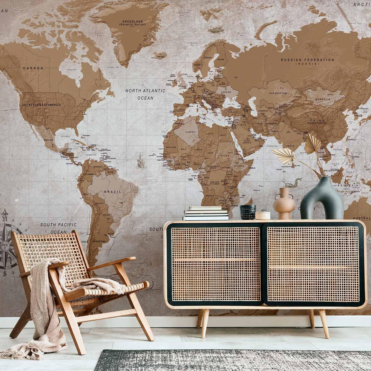 artgeist Wall Mural World Map 135x101 in - XXL Peel and Stick Self-Adhesive Wallpaper Removable Large Sticker Foil Wall Decor Print Picture Image Design Map of The World k-A-0108-a-a