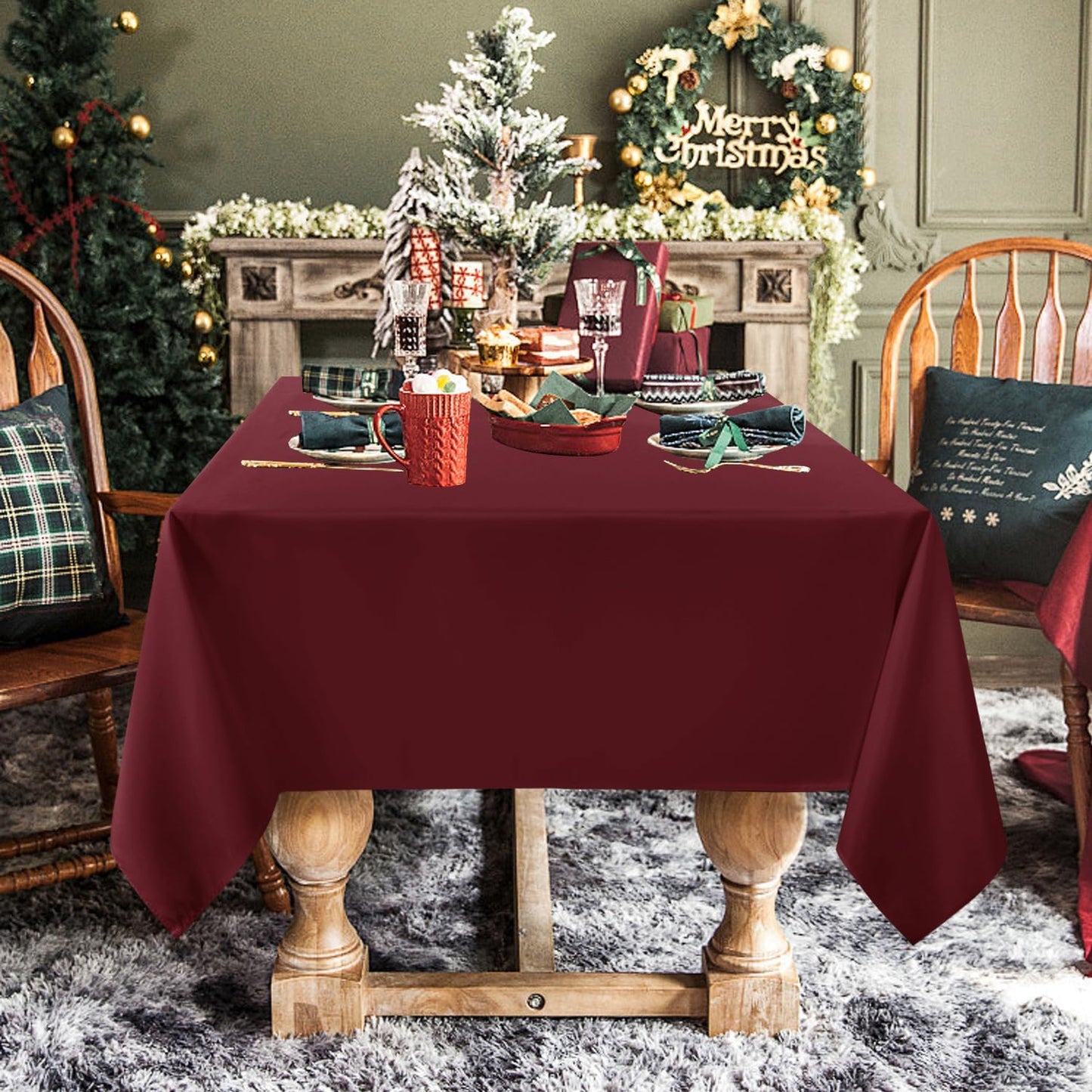 sancua Rectangle Tablecloth - 60 x 120 Inch - Stain and Wrinkle Resistant Washable Polyester Table Cloth, Decorative Fabric Table Cover for Dining Tables, Buffet Parties and Camping, Burgundy