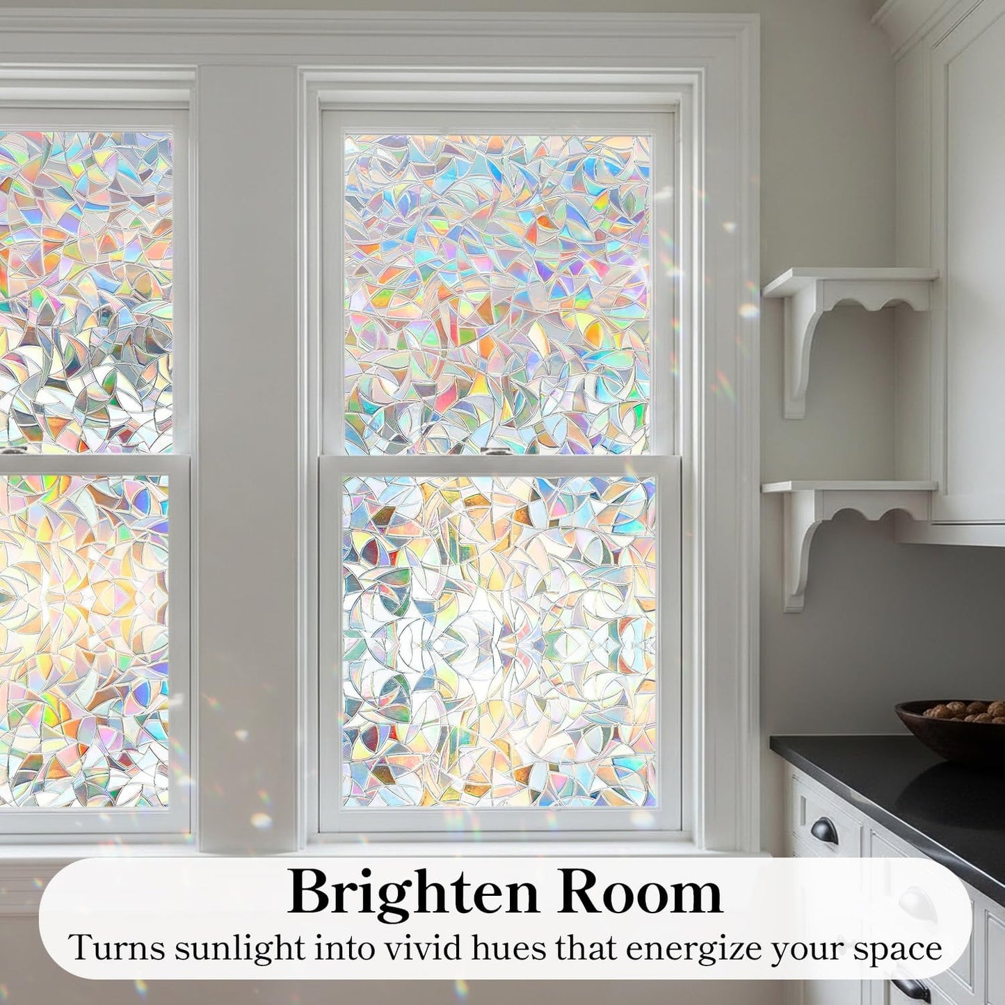 DUOFIRE Window Privacy Film, Rainbow Window Clings for Glass Windows, Stained Glass Film Decorative, 3D Decals Cover, Suncatcher Static Cling Sticker for Home, 35.4 x 78.7 inch