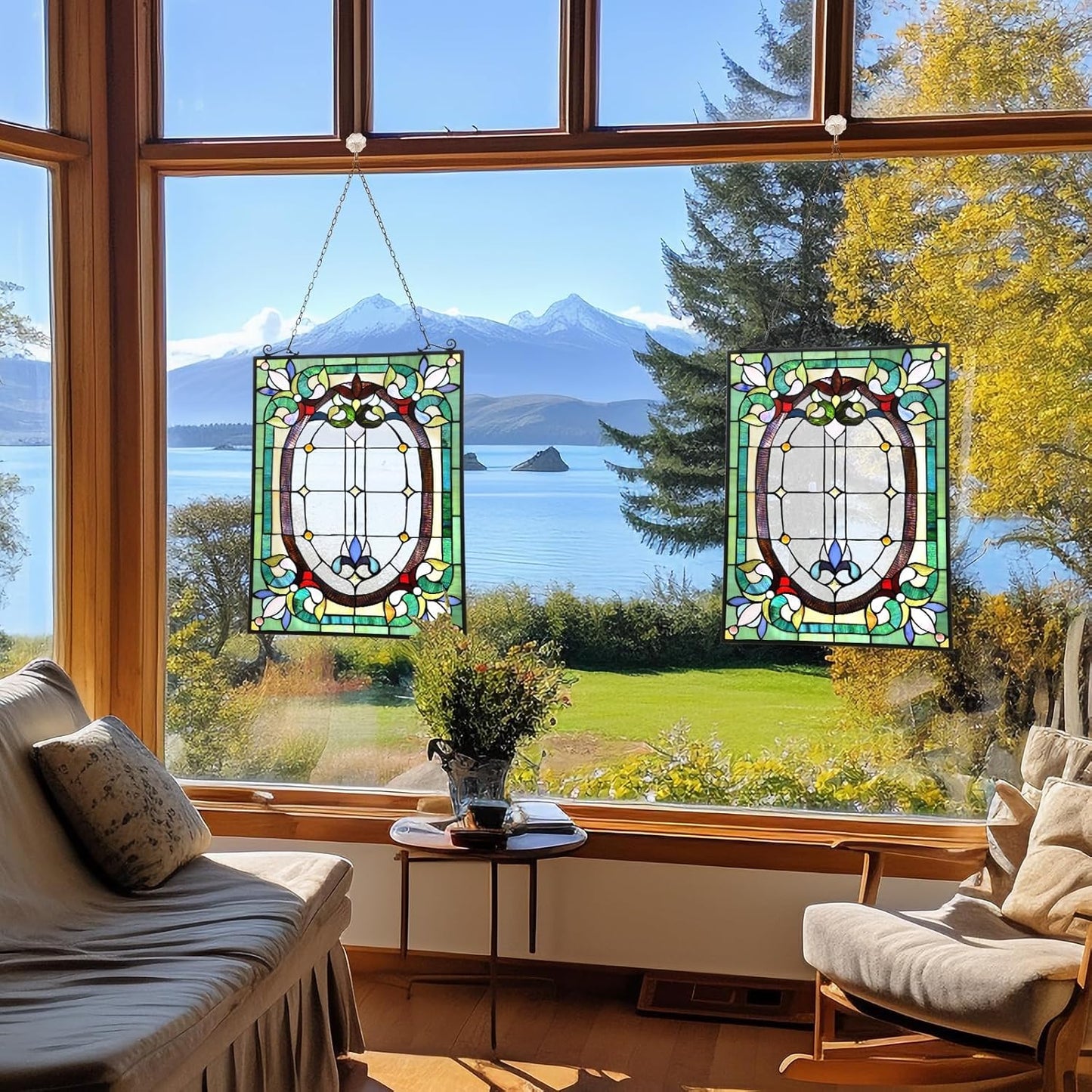 Capulina Dancing Style Stained Glass Window Hangings Panels 17" W x 22" H Fine Handicrafts Suncatcher Parents Gifts for Home Decor