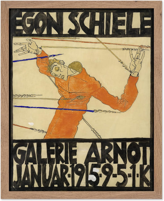 Poster Master Vintage Painting Poster - Retro Expressionism Print - Self Portrait as the Martyred St Sebastian - Gift for Artist, Friend - Wall Decor for Home, Office, 16x20 Beige Framed