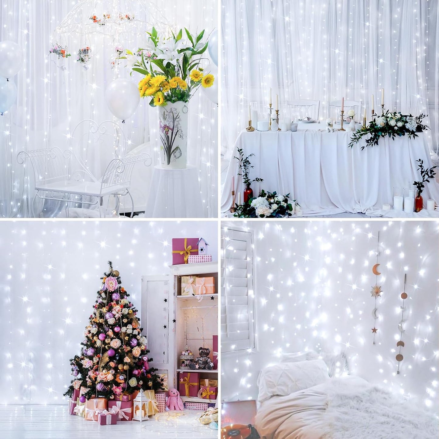 suddus White Curtain Lights for Bedroom Wall, 200 Led Twinkle Lights with Remote 8 Modes Timer, USB Plug-in String Lights for Wedding, Party, Backdrop, Birthday, Window Decorations, (6.5ft*6.5ft)