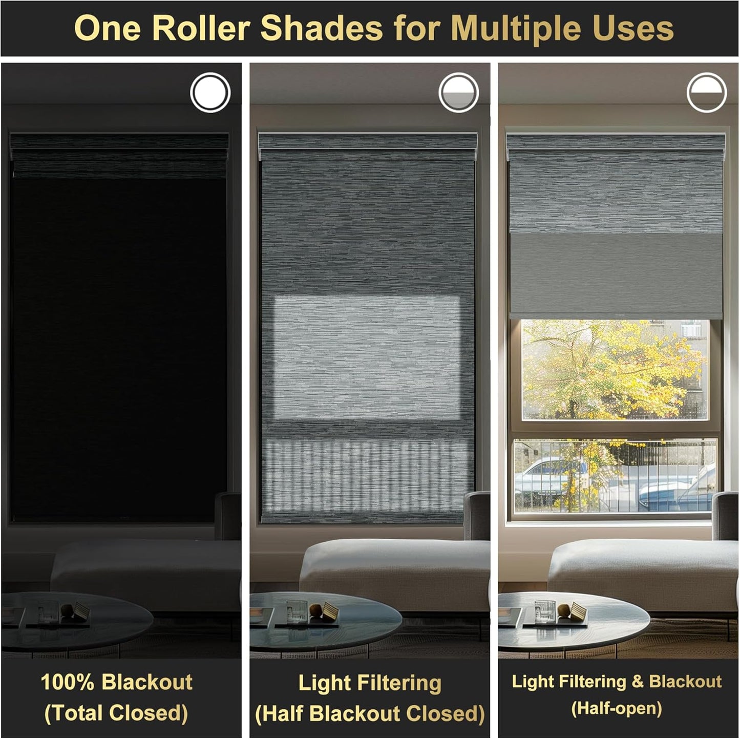 BERISSA Cordless Dual Roller Shades with Cassette Valance,Double Window Shades Blackout and Light Filtering Shades,Day and Night Roller Shades for Home Office Door.Striped Jacquard Grey.37 W x 48" H