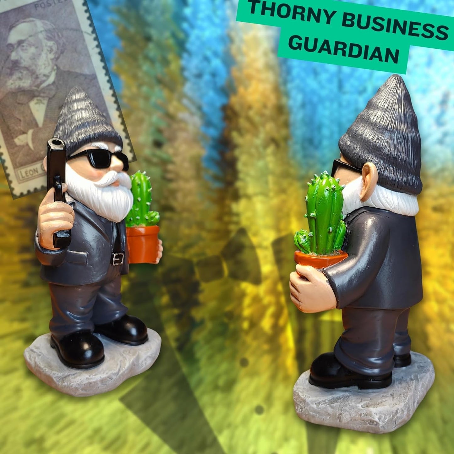 Gnome Decoration for Garden & Home - Professional Hitman Look Statue, Léon Inspired 8.7 Inch Resin Decor, Unique Outdoor Gift for Women/Men
