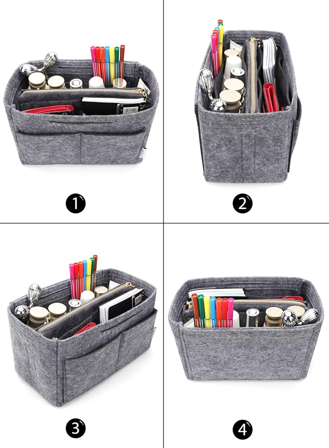 LEXSION Felt Purse Bag Organizer Insert with zipper Bag Tote Shaper Fit Speedy Neverful PM MM