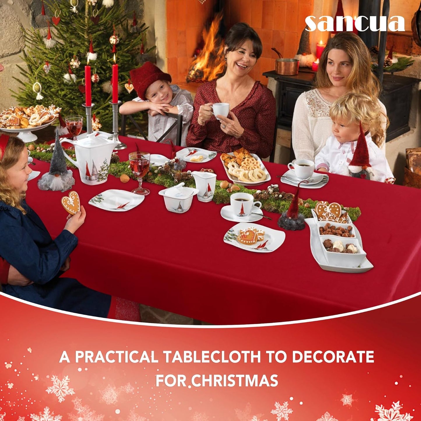 sancua Square Tablecloth - 70 x 70 Inch - Water Resistant Spill Proof Washable Polyester Table Cloth, Decorative Fabric Table Cover for Dining Tables, Buffet Parties, Christmas Red