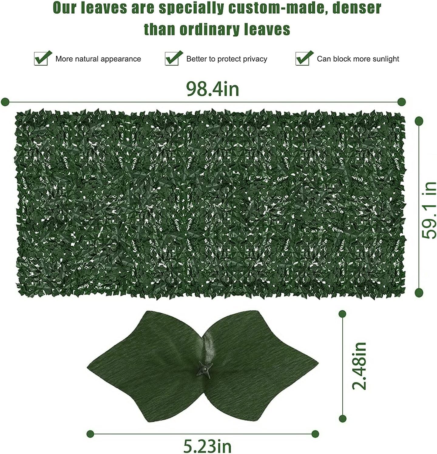 Faux Ivy Fence Privacy Screen Outdoor Expandable Artificial Greenery Roll Fake Hedge Wall Patio Green Plastic Leaf Plant Vine Grass Panels Gate Covering for Garden Yard Balcony (100x60 in)