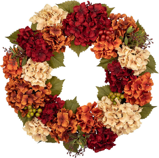 Fall Wreaths for Front Door, 24 inch Autumn Wreath with Hydrangeas Berries Large Fall Door Wreath Artificial Hydrangea Flowers Wreaths Autumn Decorations for Farmhouse Thanksgiving Harvest Door Wall