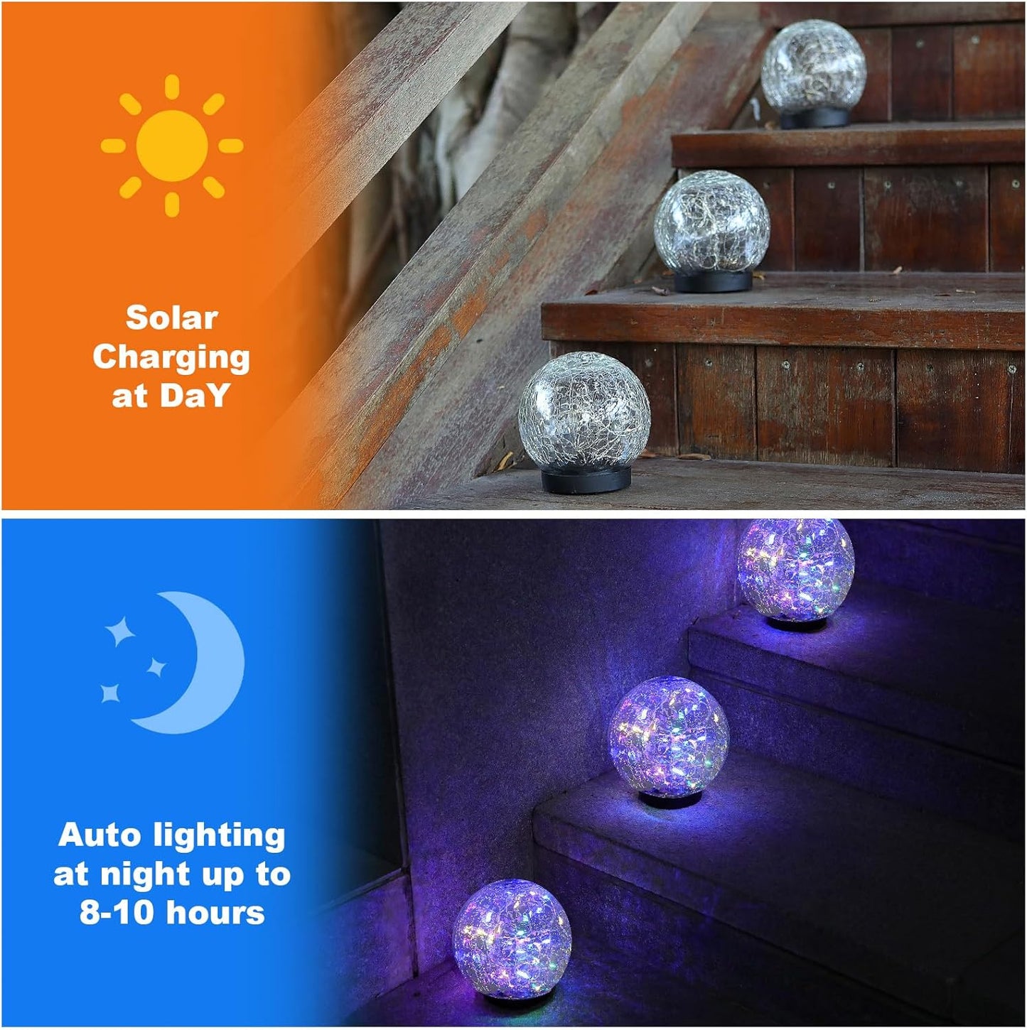 Solar Globe Lights Outdoor Waterproof-Solar Balls-Solar Garden Lights-Orbs for Outside 4 Pack Cracked Glass Ball for Lawn Patio Yard Backyard Decorations