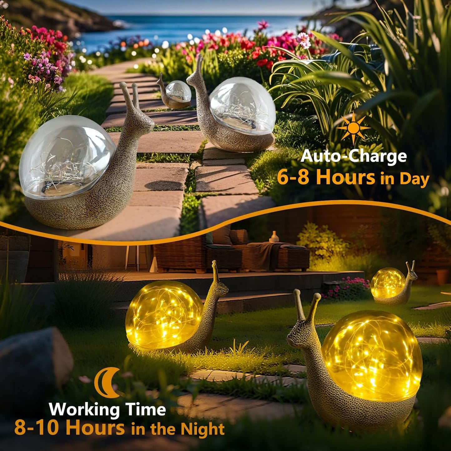 Solar Snail Garden Statues Light Outdoor Decor,9.84"×7.87" Resin Figurines with LED Globe Lamp Art Decorations for Outside Yard Lawn Patio Porch Balcony,Unique Gifts for Women Mom Grandma