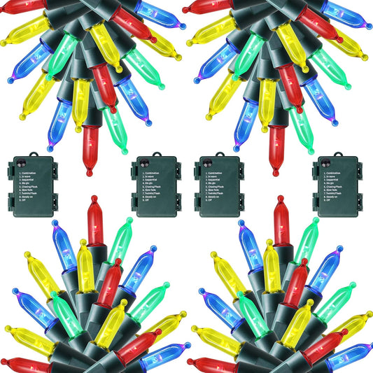 Joliyoou 4 Packs Total 200 LEDs 64ft Multicolored Christmas String Lights, Battery Operated Christmas Mini String Lights with 8 Lighting Modes, Indoor Outdoor LED Xmas Fairy String Lights with Timer