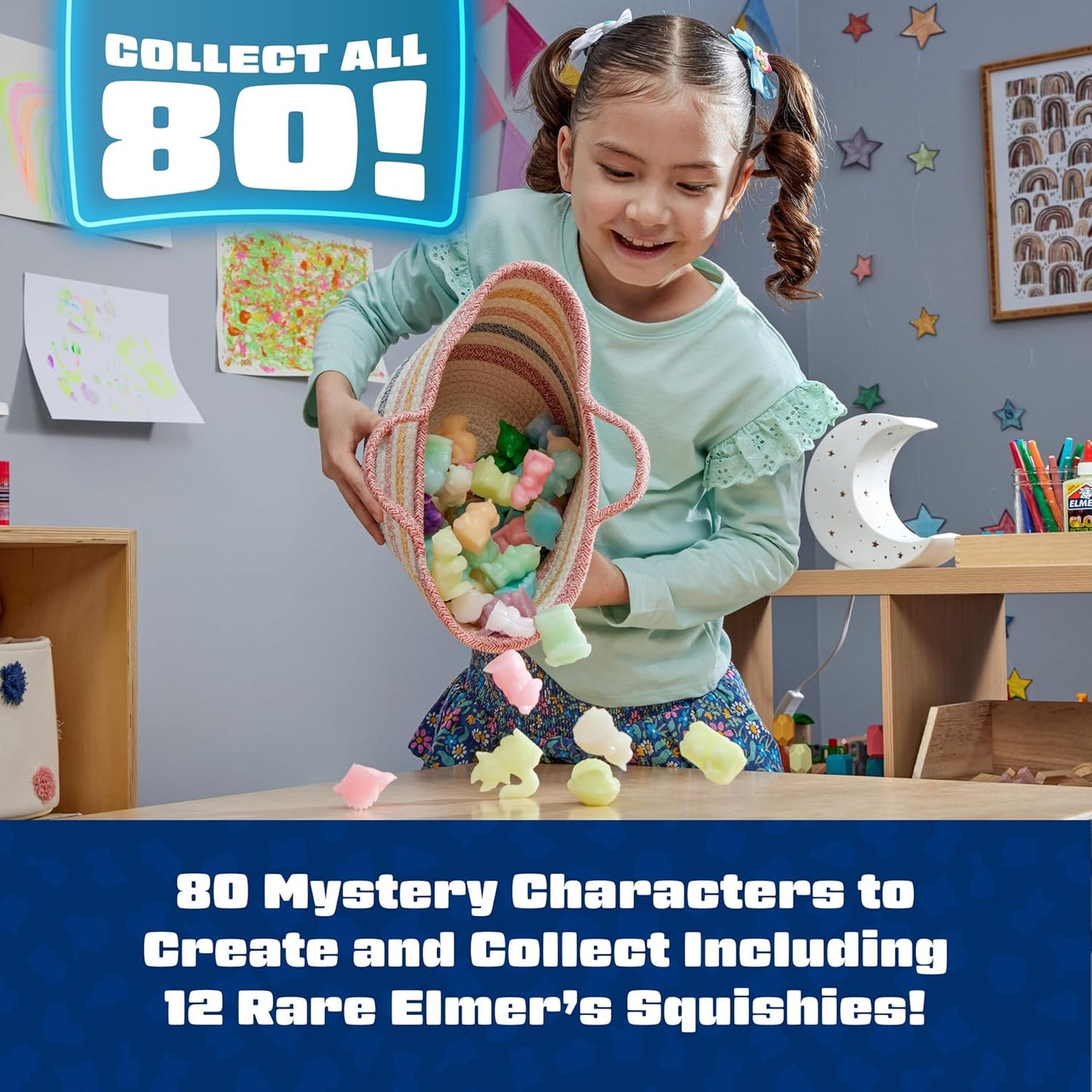Elmer's Squishies Kids’ DIY Activity Kit, Glow in the Dark Toy Kit, Creates 2 Mystery Characters, 13-Piece Set, Ages 6+