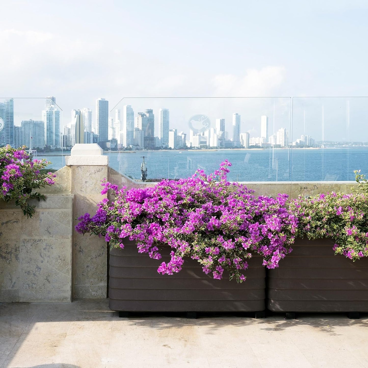 Crescent Garden Slat Medium Rectangular Planter Box for All-Weather - Self-Watering Outdoor Deck Box Planter for Flowers and Herbs (Parchment, 36'' x 17'' x 17''H)